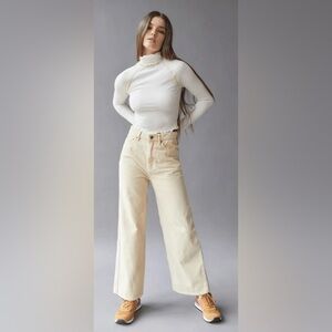 Urban Outfitters BDG High & Wide Leg Baggy Corduroy Pants Tan Cream Size 28